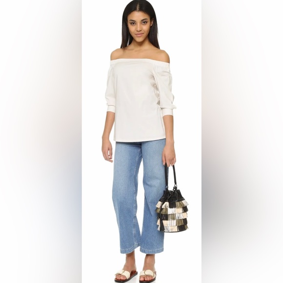 NWT Theory Joscla Blouse Off The Shoulder Top Size Petite XS White Rand Light - Picture 16 of 16